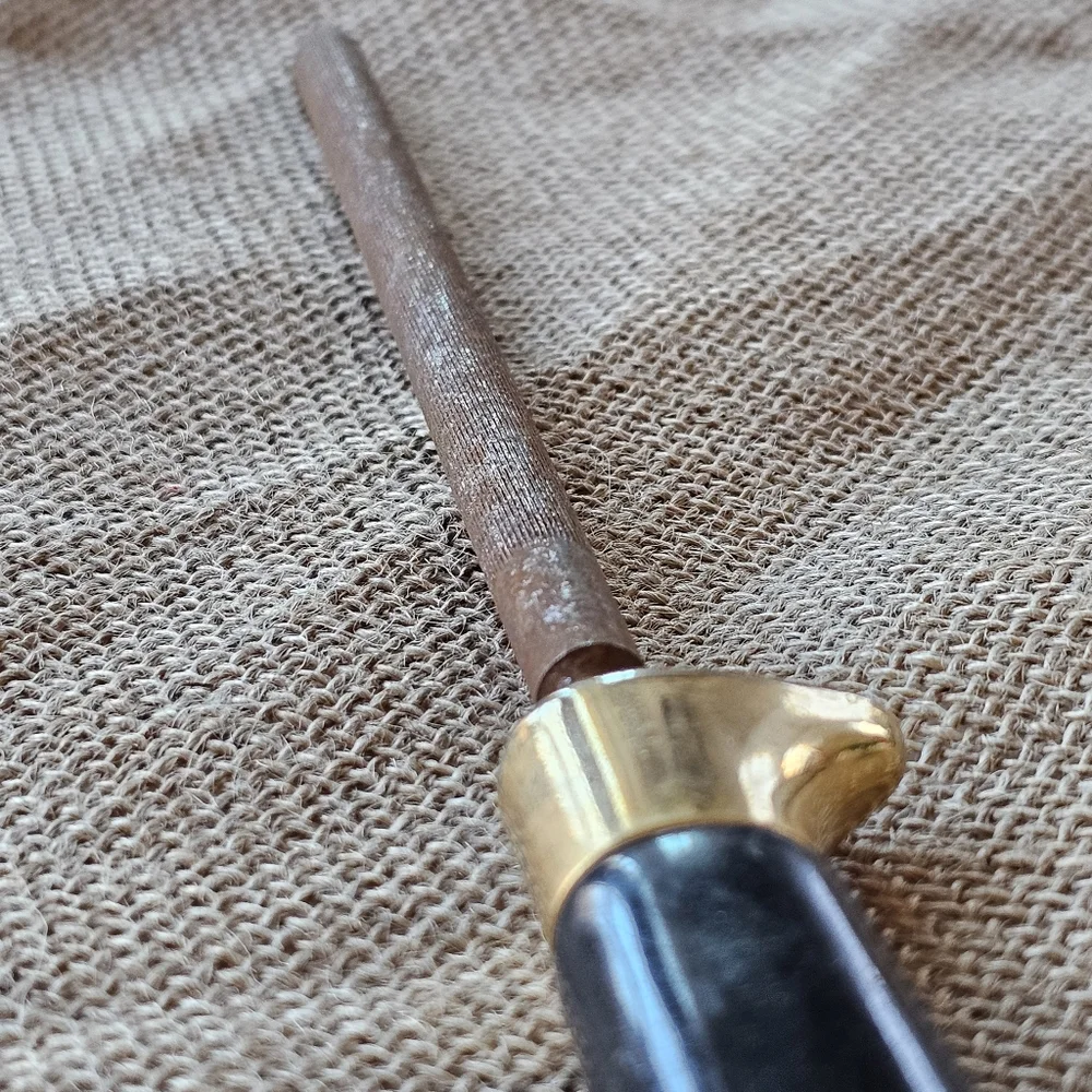 Vintage Knife Sharpening Steel Rod Black Handle Gold Guard Honing Tool